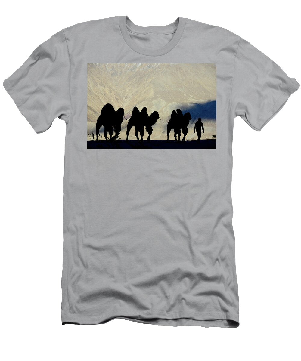 2 Man Leading Bactrian Camels in Sand Dunes Nubra Valley Enrique Lopez Tapia Natureplcom T-Shirt