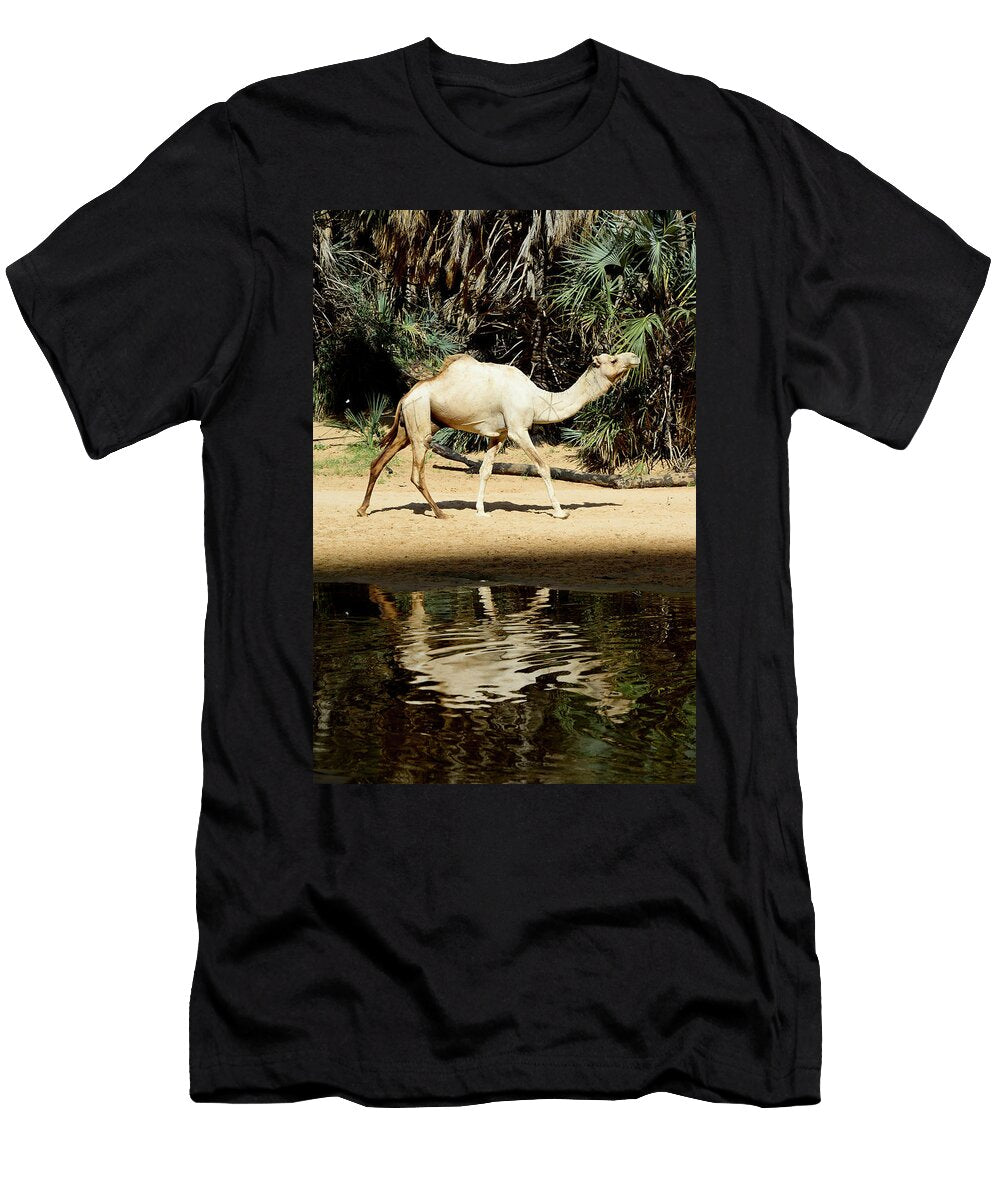 Dromedary Camels Inside One of the Gorges with Water of the Enrique Lopez Tapia Natureplcom T-Shirt