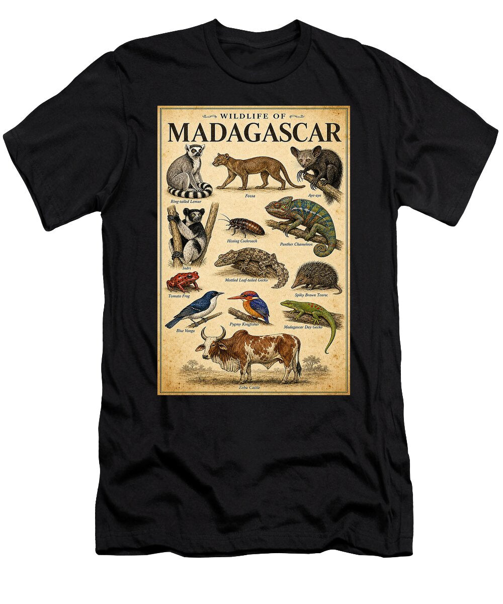 Wildlife of Madagascar Lemur Chameleon Illustration Natural History Print Classroom Decor Amanda Hyde T-Shirt